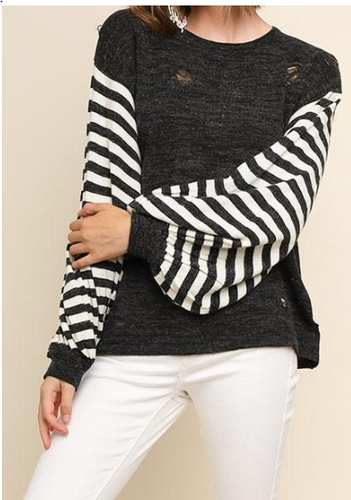 Striped Distressed Sweater